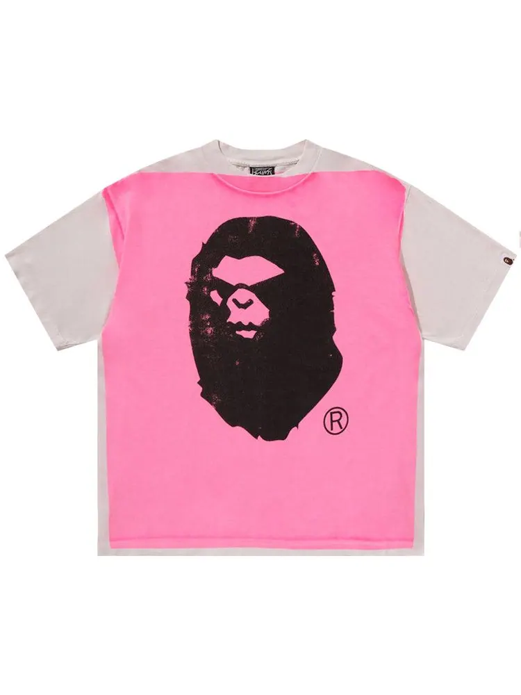 Футболка BAPE x SAINT Mxxxxxx Mad Face Handprinting Tee — изображение 1 из 2, белый/розовый