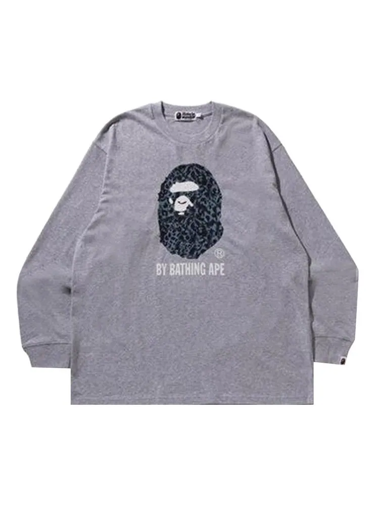 Футболка BAPE Wild Leopard Pattern Relaxed Fit Long-Sleeve Tee — изображение 1 из 2, серый