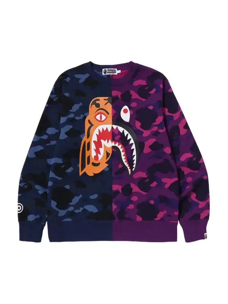 Свитшот BAPE Color Camo Tiger Shark Crewneck 'Navy' — изображение 1 из 2, синий