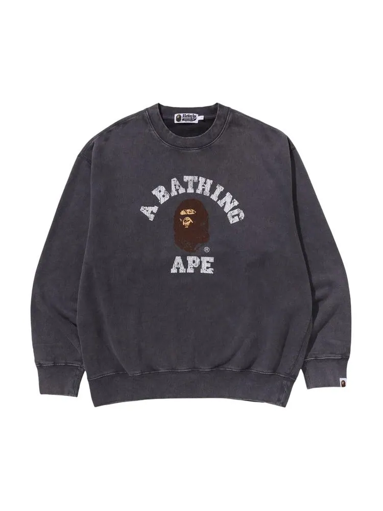 Толстовка BAPE Garment Dye College Relaxed Fit Crewneck Sweatshirt — изображение 1 из 2, темно-серый