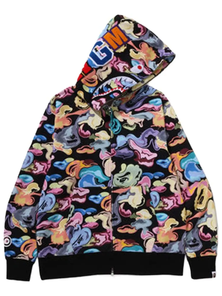 Худи BAPE Art Camo Shark на молнии — изображение 1 из 1, черный