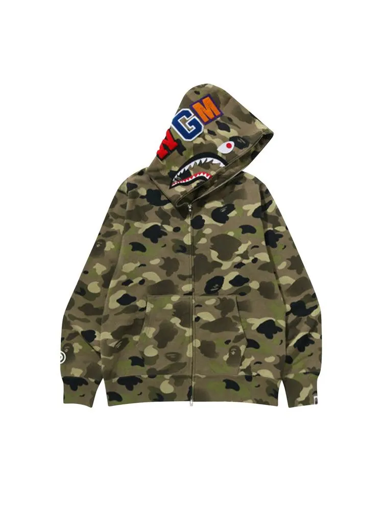 Худи BAPE Gradation Camo Shark Full Zip Hoodie 'Olive Drab' — изображение 1 из 2, зеленый