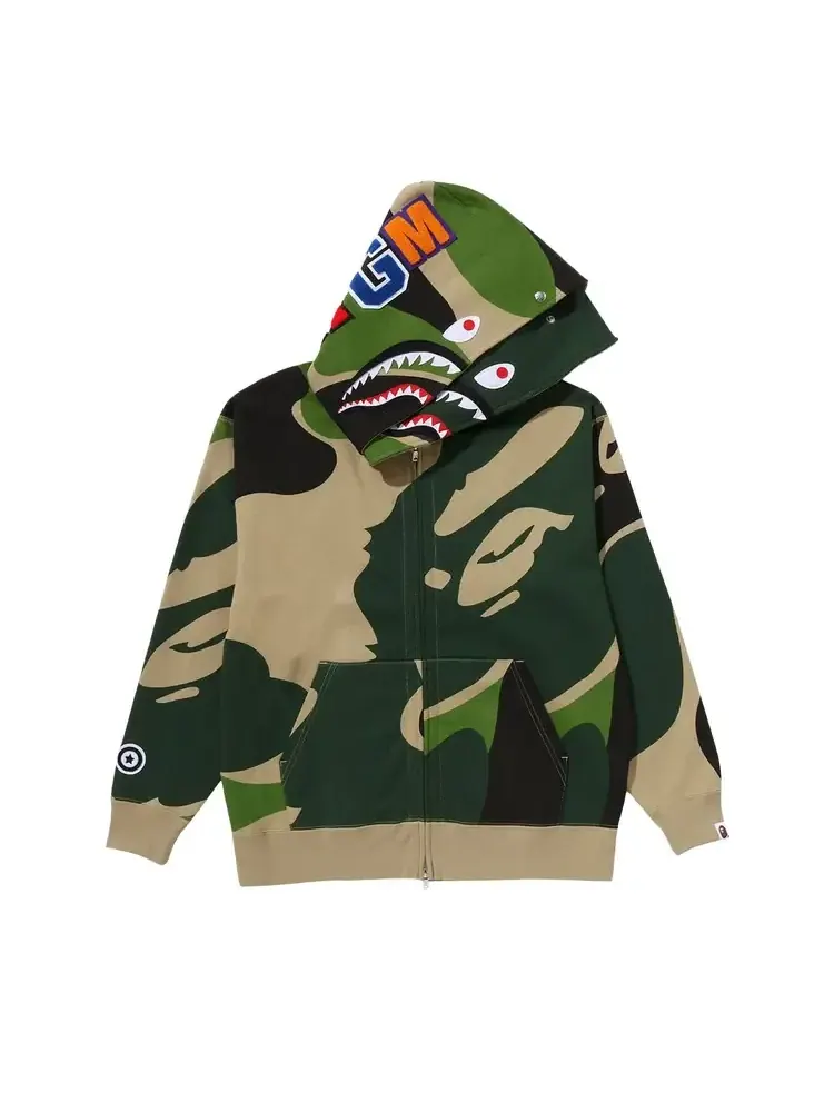 Худи BAPE Mega ABC Camo Double Shark Relaxed Fit Full Zip Hoodie — изображение 1 из 2, зеленый