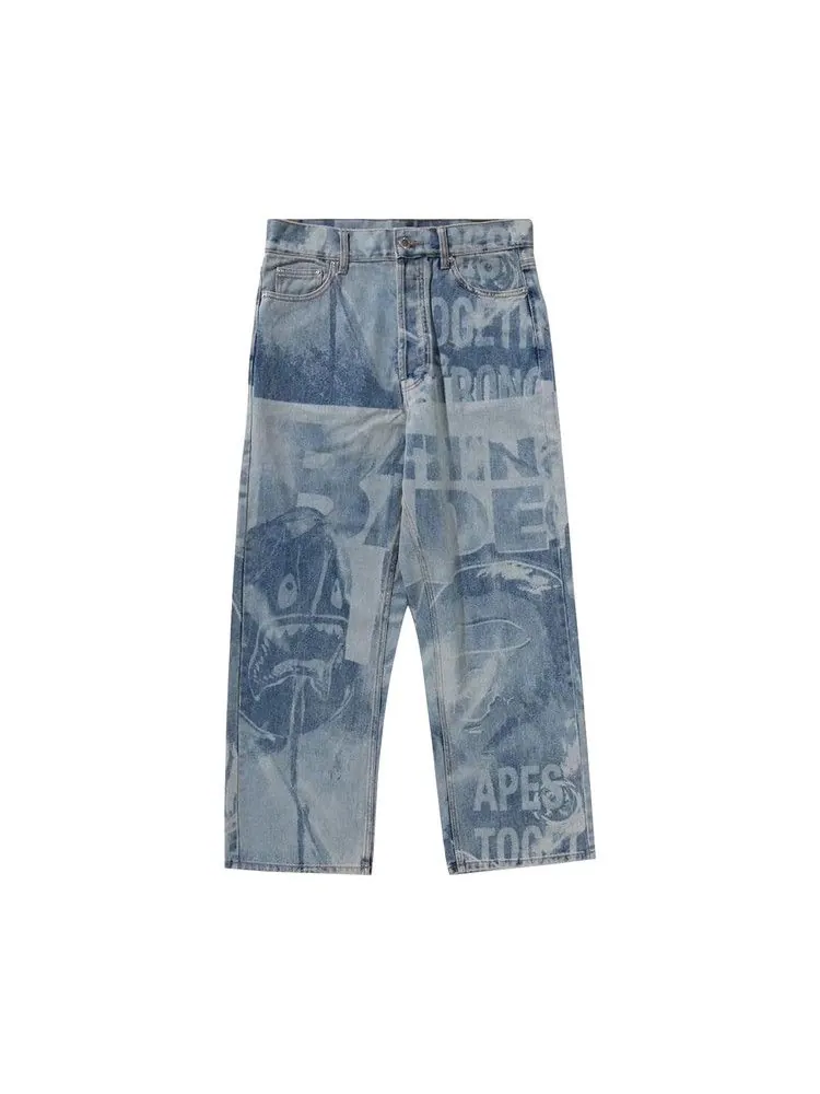 Брюки BAPE Overall Lasered Relaxed Fit 13oz Denim Pants — изображение 1 из 2, синий
