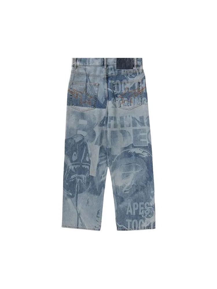 Брюки BAPE Overall Lasered Relaxed Fit 13oz Denim Pants — изображение 2 из 2, синий