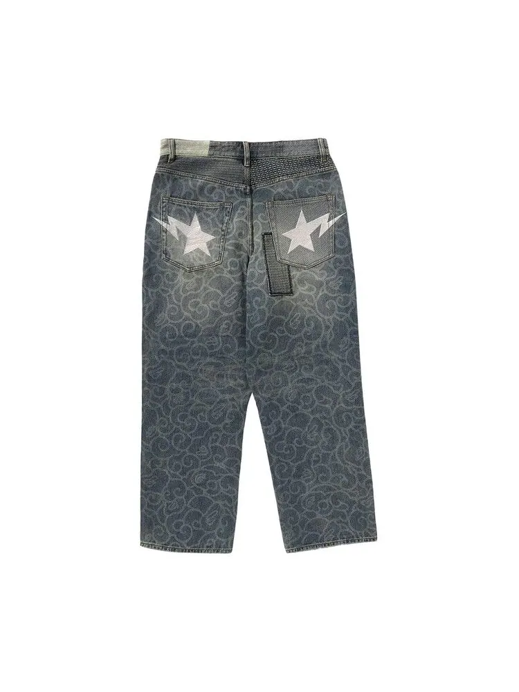 Брюки BAPE Cloud Camo Jacquard Upcycled Loose Fit Denim Pants — изображение 2 из 2, темно-синий