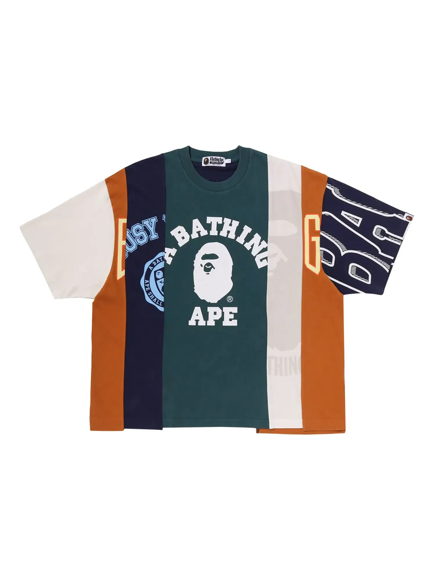 Укороченная футболка BAPE из переработанных материалов с множеством логотипов