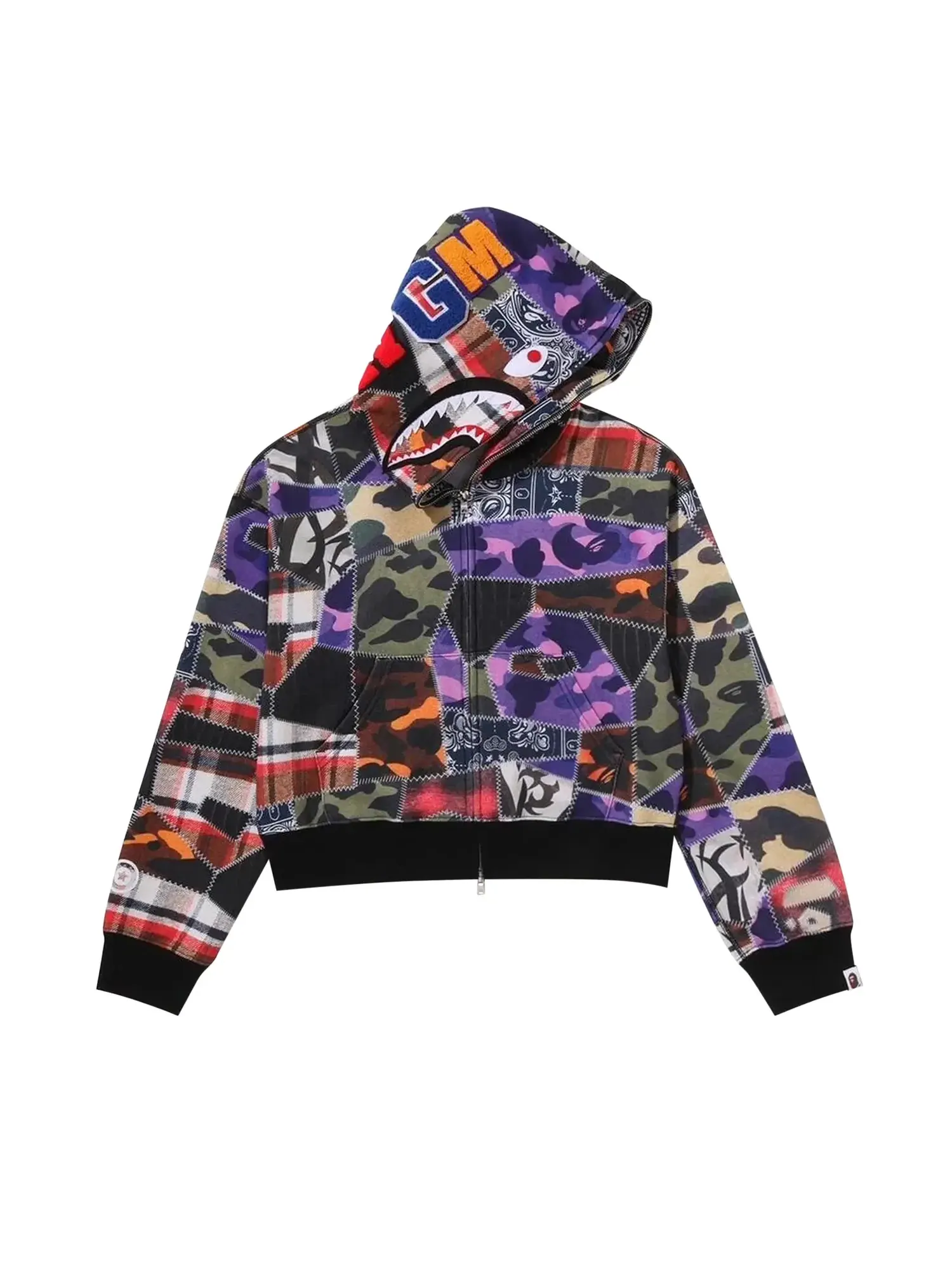 Худи BAPE Crazy Patch Boxy Cropped Shark Full Zip Hoodie