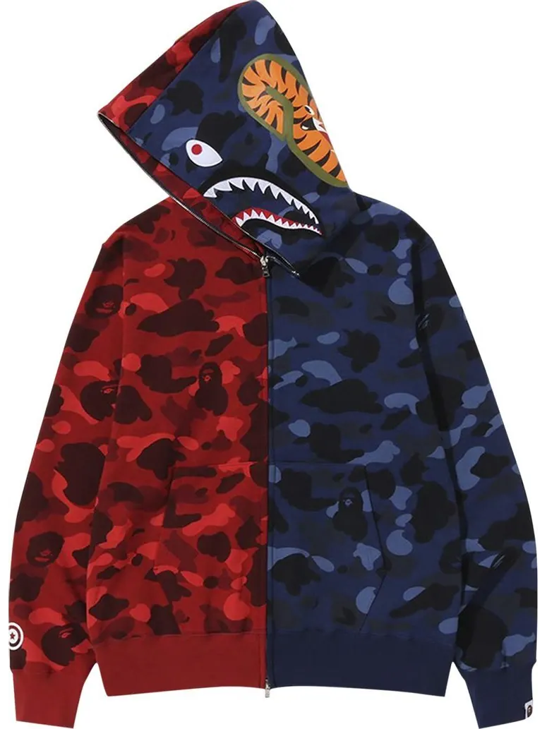 Худи BAPE Color Camo Shark Full Zip Hoodie 'Red/Navy' — изображение 3 из 4, красный