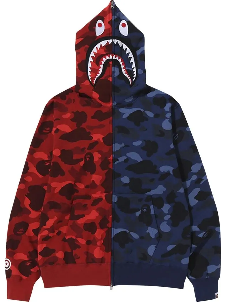 Худи BAPE Color Camo Shark Full Zip Hoodie 'Red/Navy' — изображение 4 из 4, красный