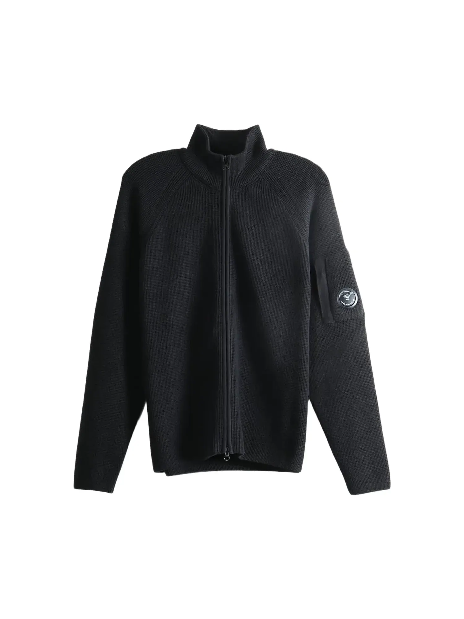 Кардиган CP Company из вафельной хлопковой ткани с застежкой-молнией — черный