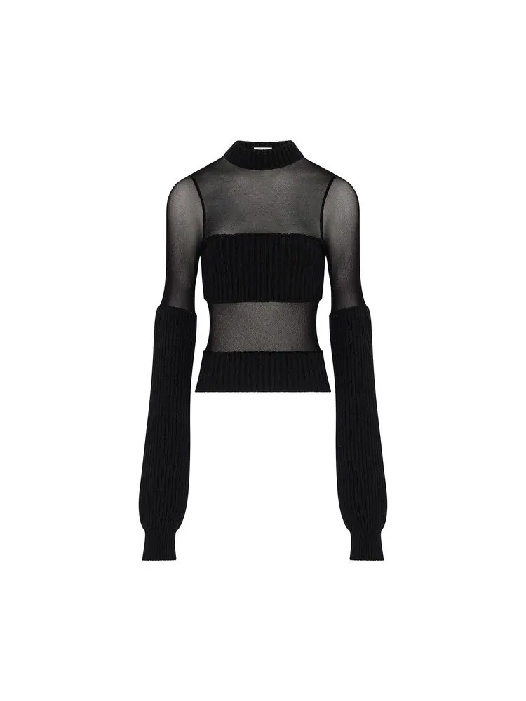Свитер Jean Paul Gaultier Mesh Cut-Out Ribbed Long-Sleeve Sweater — черный