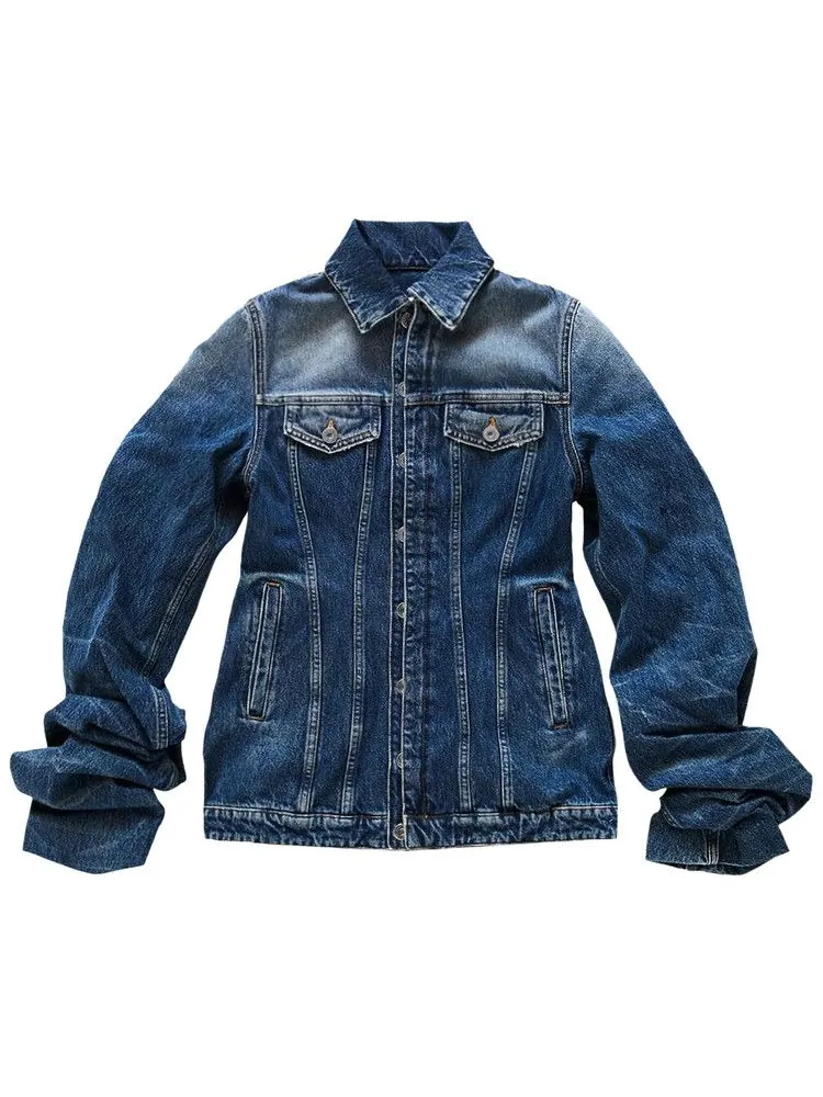 Куртка Jean Paul Gaultier Fitted Denim Jacket With Oversized Sleeves — синий
