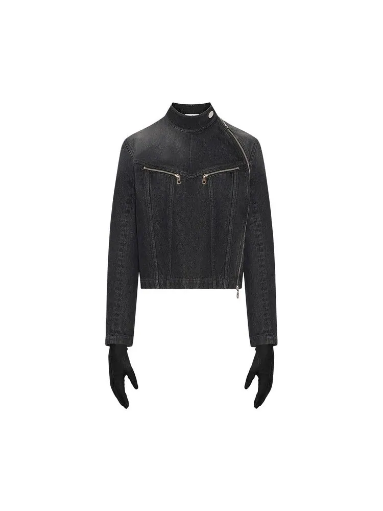 Куртка Jean Paul Gaultier Denim High Neck Zipped Jacket With Gloves — изображение 1 из 1, черный