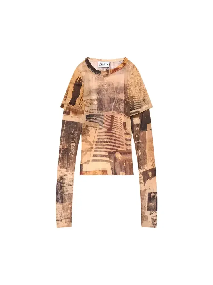 Футболка Jean Paul Gaultier Journal Print Mesh Double Sleeve Tee — изображение 1 из 1, мульти