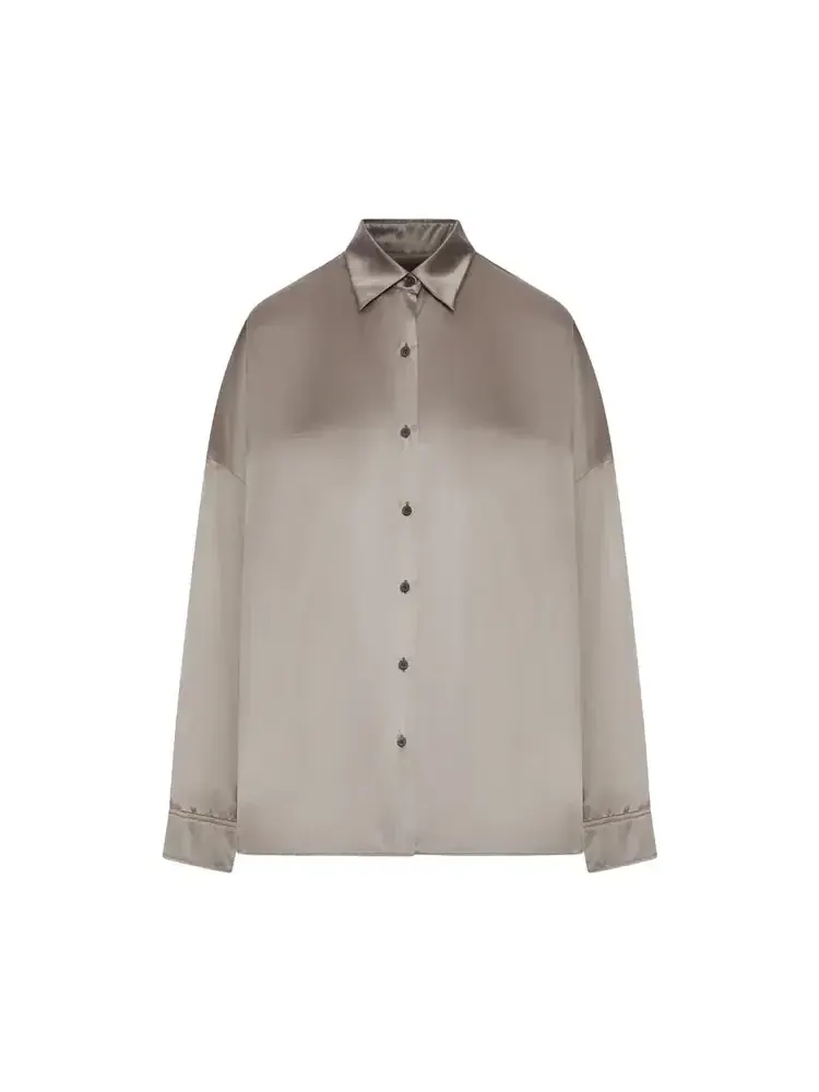 Шелковая рубашка из эластичного атласа Dries Van Noten — бежевый