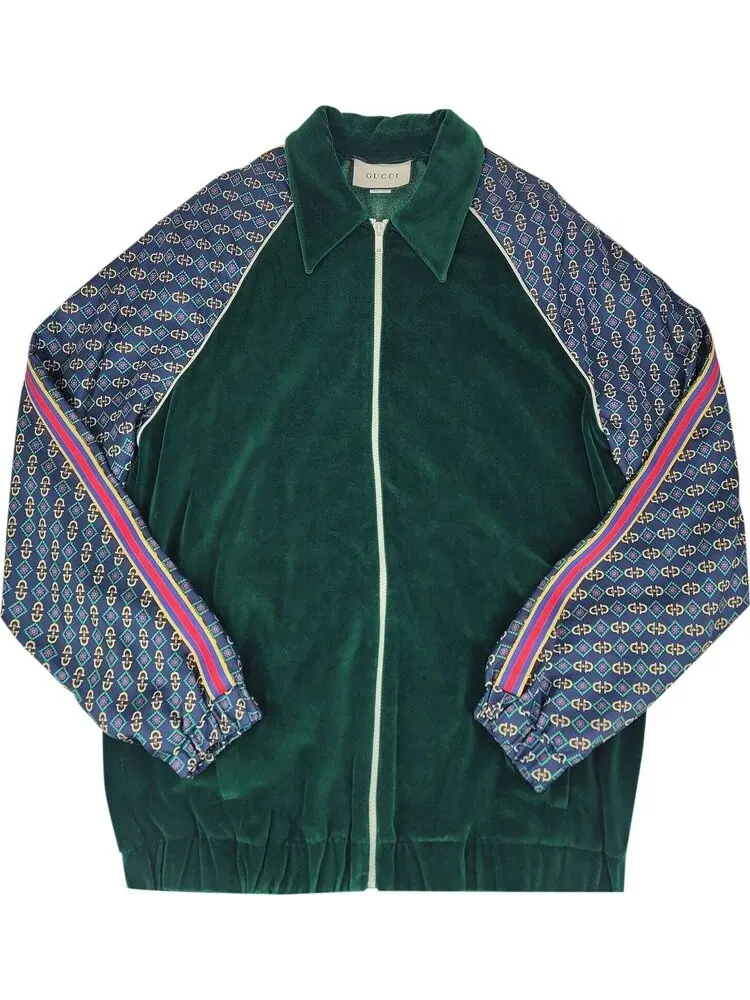 Куртка Gucci Oversized Velvet Mixed Media Jacket — изображение 1 из 2, зеленый