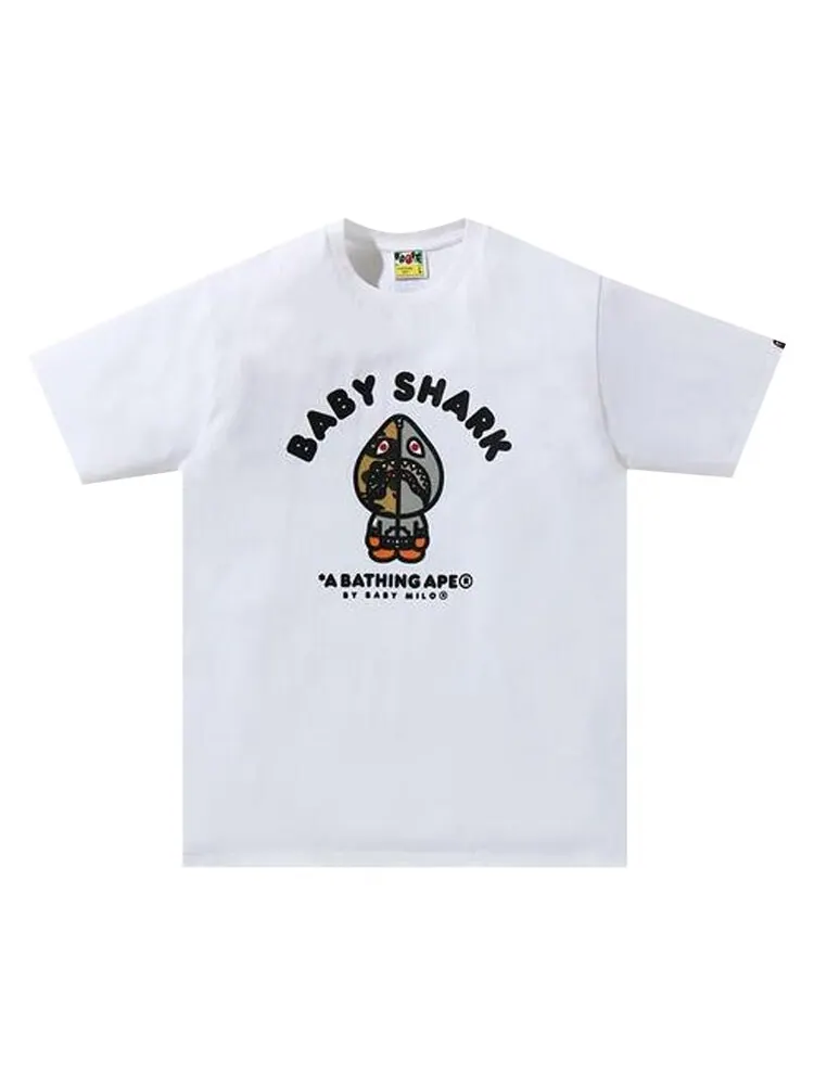 Футболка BAPE Baby Milo Shark College Tee 'White/Grey'
