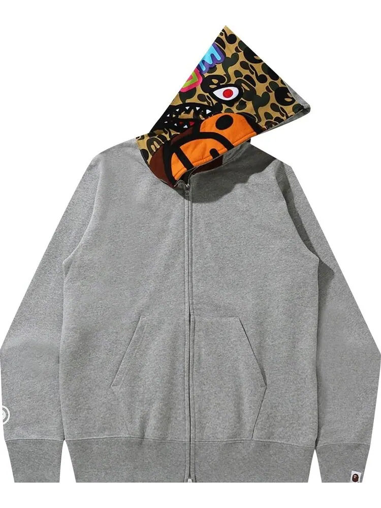 Худи BAPE Milo Shark Full Zip Hoodie 'Grey' — изображение 2 из 3, серый