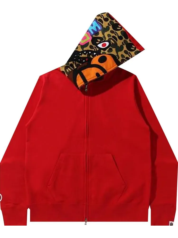 Худи BAPE Milo Shark Full Zip Hoodie 'Red' — изображение 2 из 3, красный