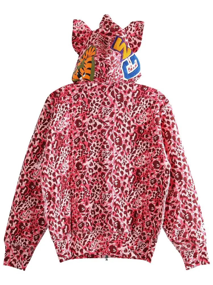 Худи BAPE Wild Leopard Pattern Milo Shark на молнии — изображение 2 из 2, розовый