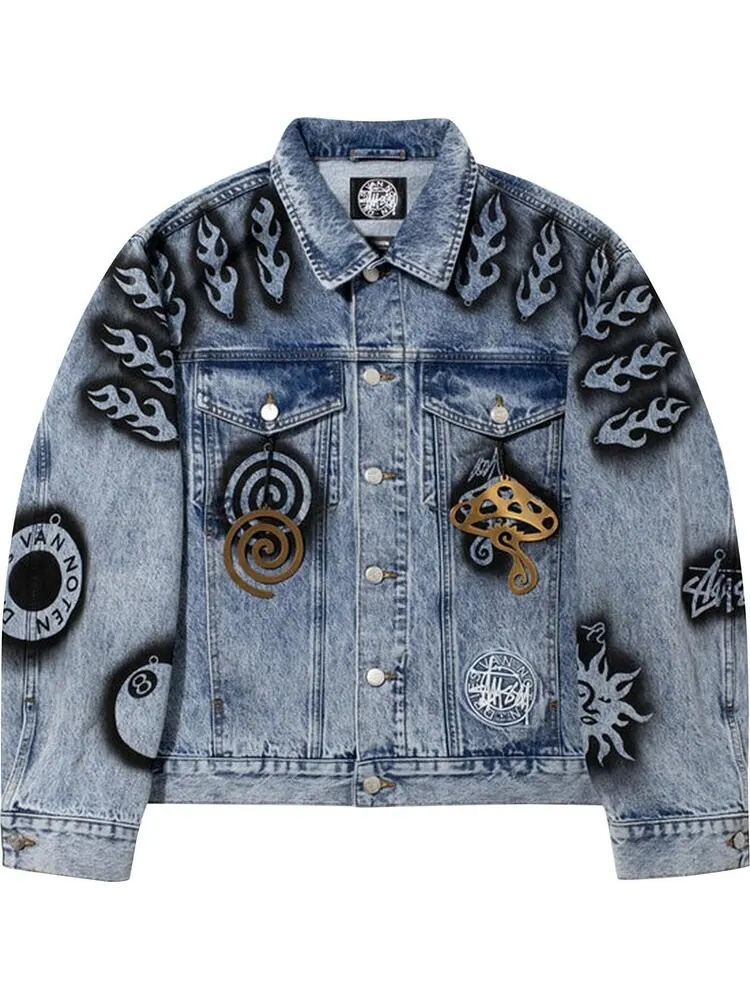 Куртка Stussy x Dries Van Noten Hand-Stencilled Denim Jacket 'Washed Blue'