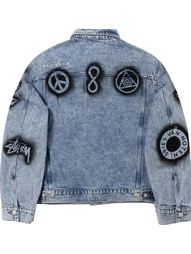 Куртка Stussy x Dries Van Noten Hand-Stencilled Denim Jacket 'Washed Blue' — изображение 2 из 2, синий