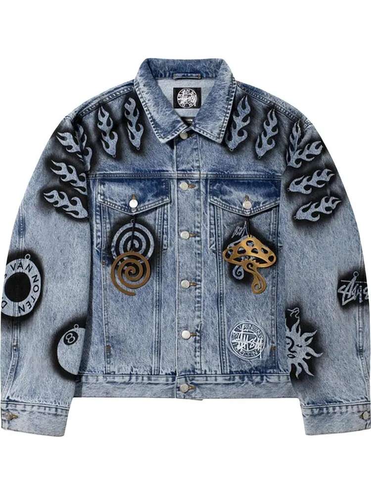 Куртка Stussy x Dries Van Noten Hand-Stencilled Denim Jacket 'Washed Blue'