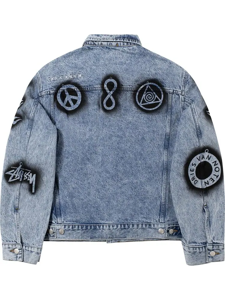 Куртка Stussy x Dries Van Noten Hand-Stencilled Denim Jacket 'Washed Blue' — изображение 2 из 2, синий