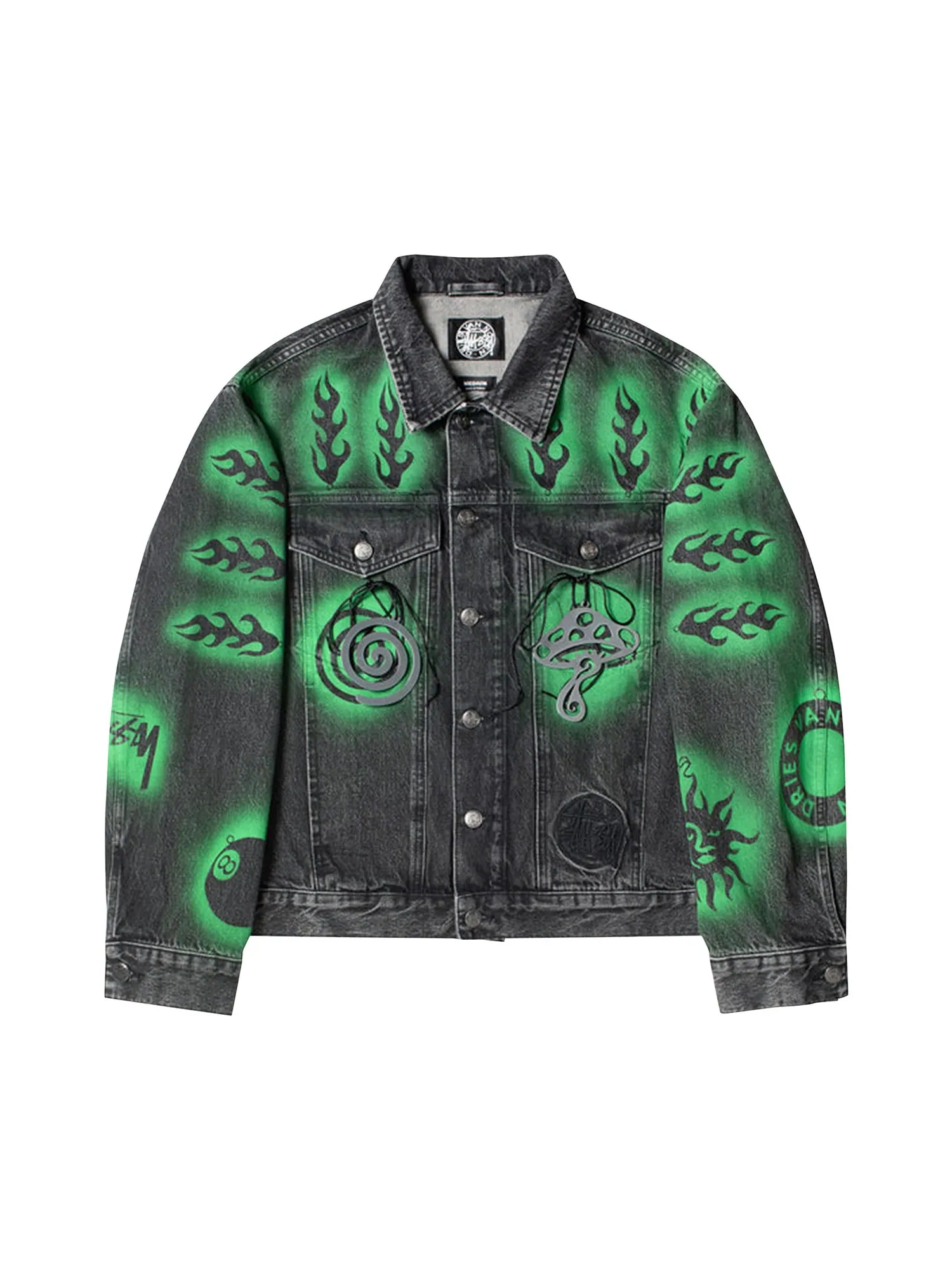 Джинсы Stussy x Dries Van Noten с ручной трафаретной печатью Washed Black