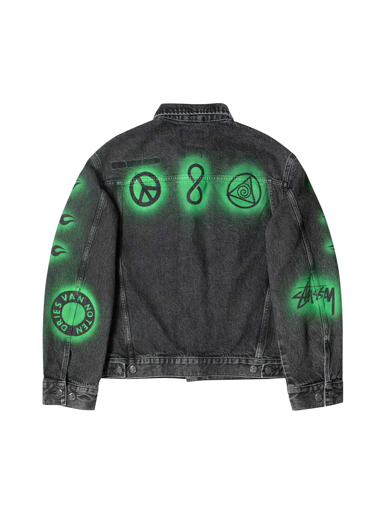 Джинсы Stussy x Dries Van Noten с ручной трафаретной печатью Washed Black — изображение 2 из 2, черный