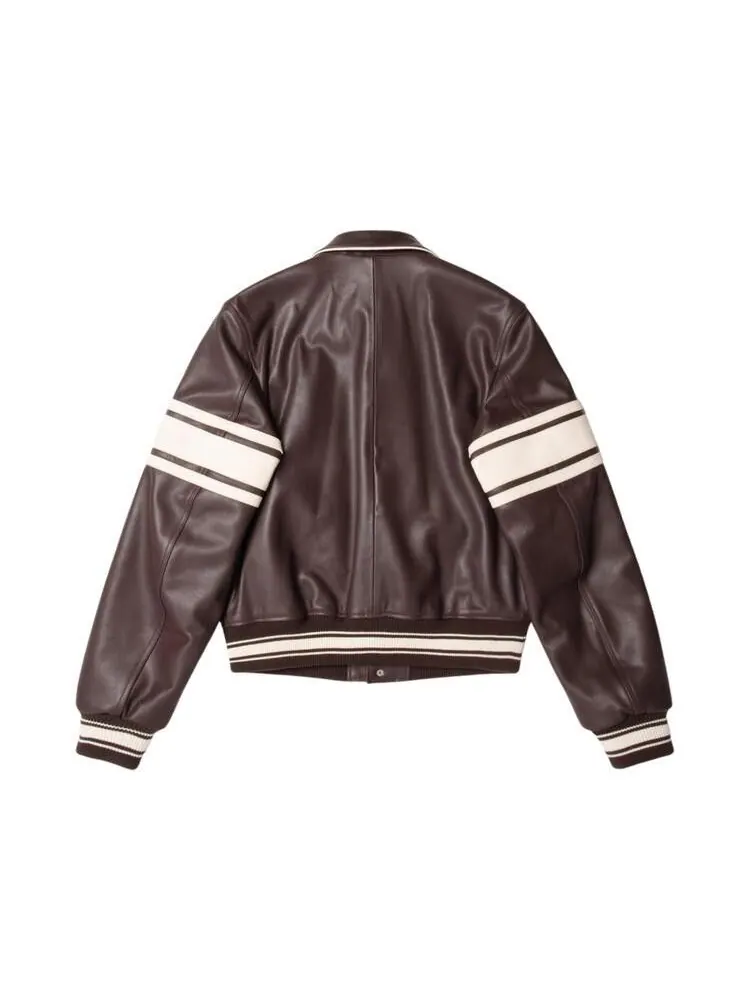 Куртка Stussy x Wales Bonner Leather Varsity — изображение 2 из 2, коричневый