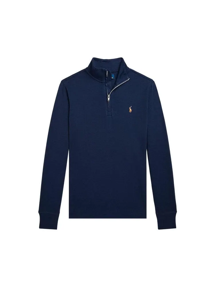 Лонгслив Polo Ralph Lauren Long Sleeve Cotton Interlock Half-Zip — изображение 1 из 1, темно-синий