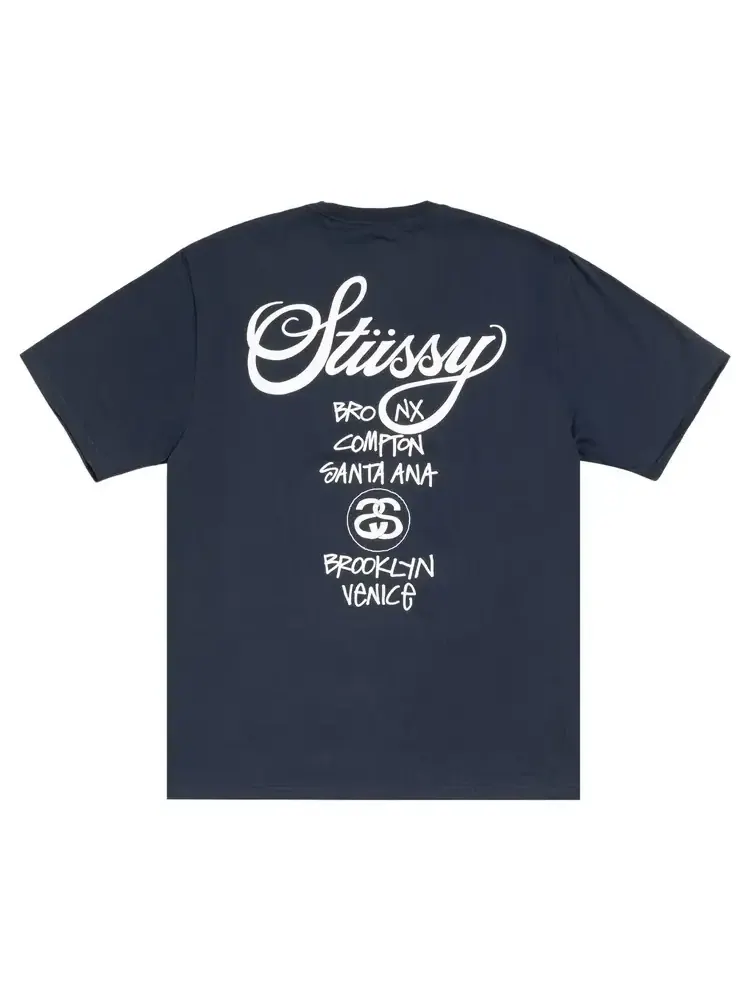 Футболка Stussy World Tour 'Navy' — изображение 2 из 2, синий