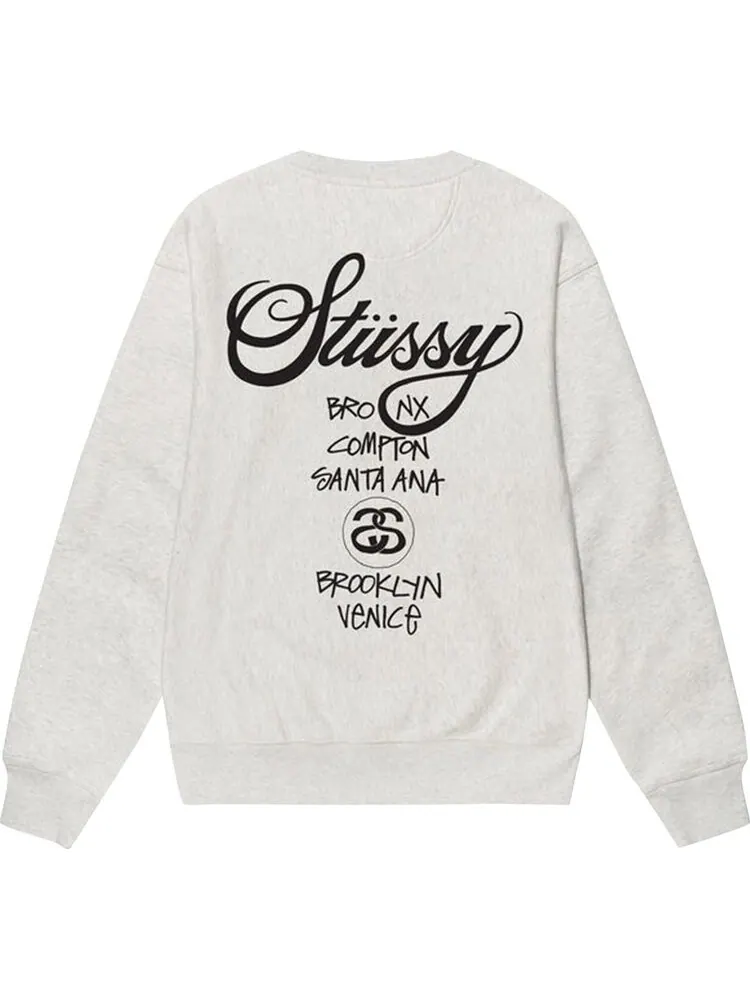 Толстовка Stussy World Tour Crew 'Ash Heather' — изображение 2 из 2, серый