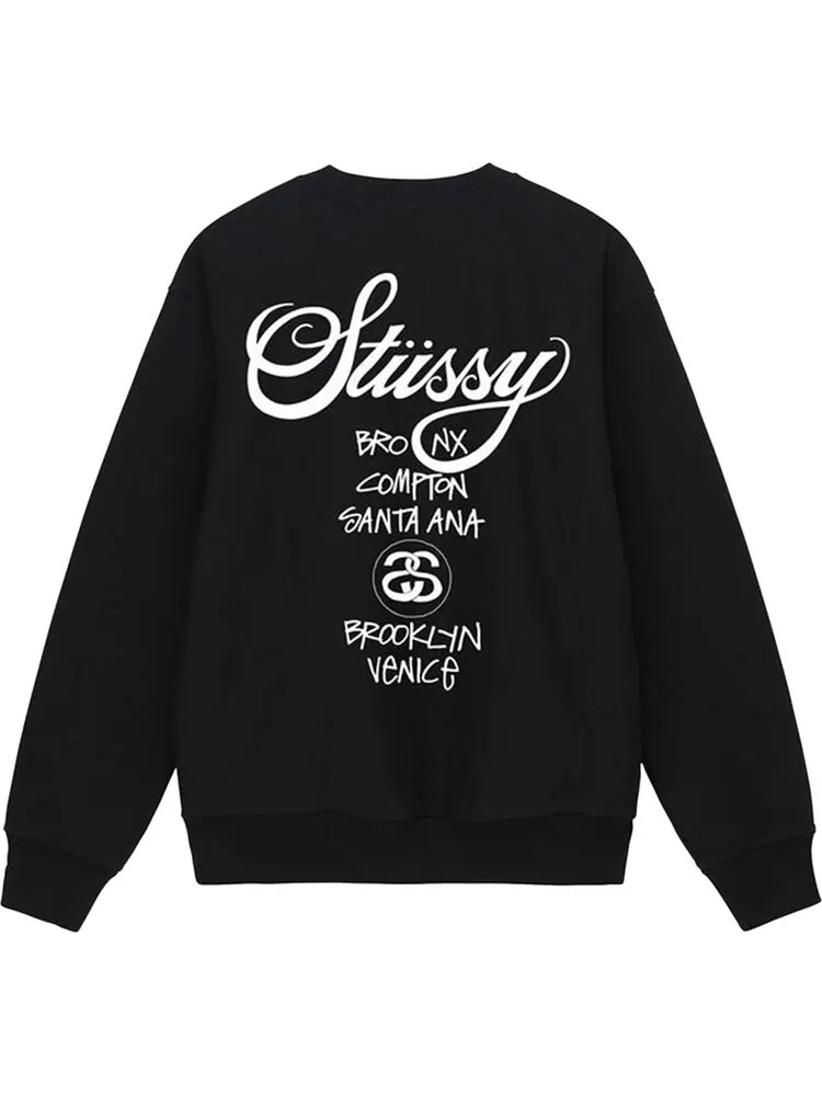 Толстовка Stussy World Tour Crew 'Black' — изображение 2 из 2, черный