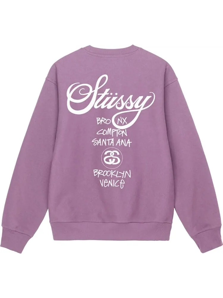 Толстовка Stussy World Tour Crew 'Orchid' — изображение 2 из 2, фиолетовый