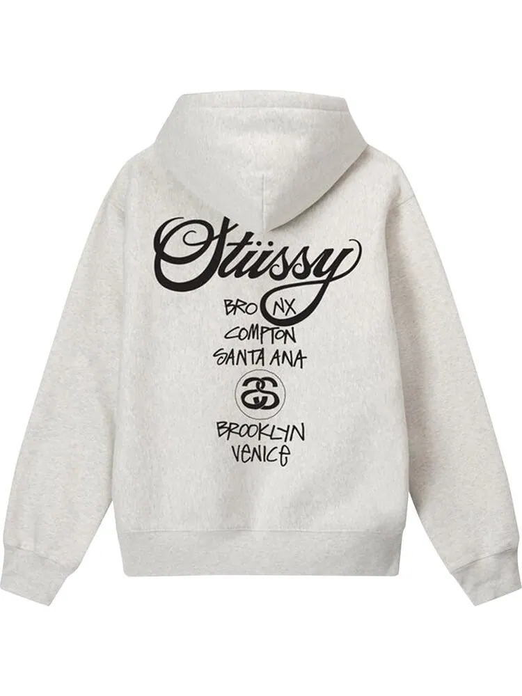 Худи Stussy World Tour Hoodie 'Ash Heather' — изображение 2 из 2, серый
