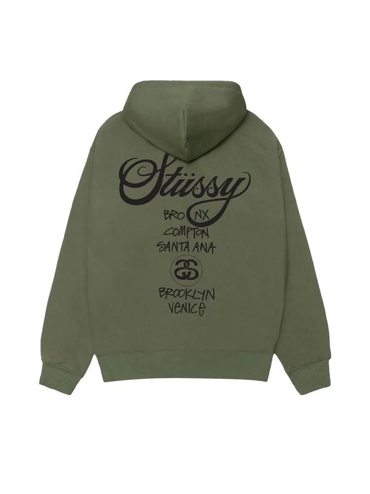 Худи Stussy World Tour Hoodie — изображение 2 из 2, оливковый