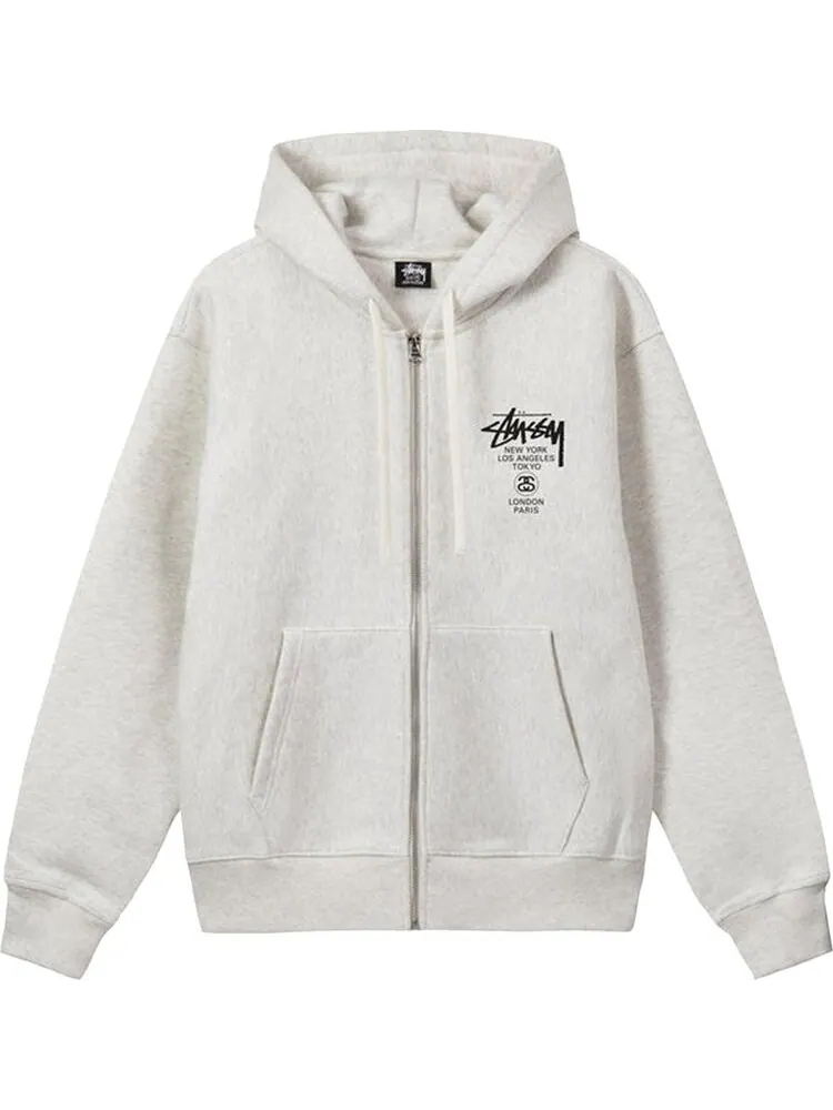 Худи Stussy World Tour Zip Hoodie 'Ash Heather'