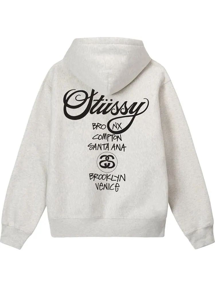 Худи Stussy World Tour Zip Hoodie 'Ash Heather' — изображение 2 из 2, серый