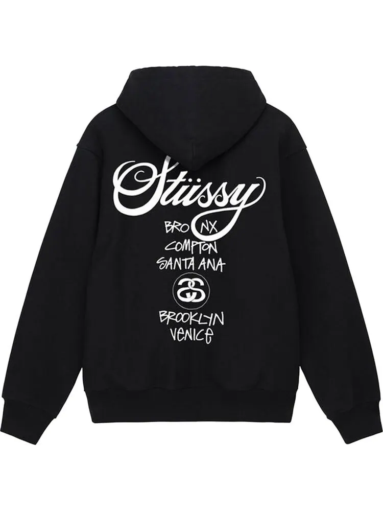 Худи Stussy World Tour Zip Hoodie Black — изображение 2 из 2, черный