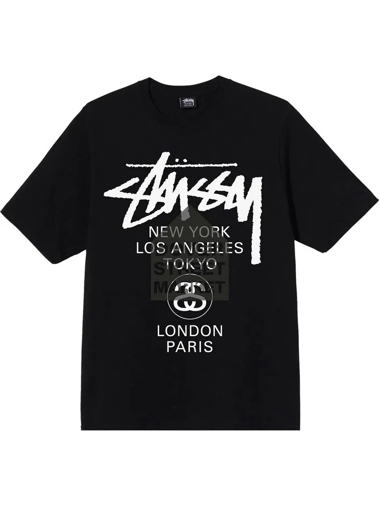Футболка Stussy x Dover Street Market World Tour Tee 'Black'