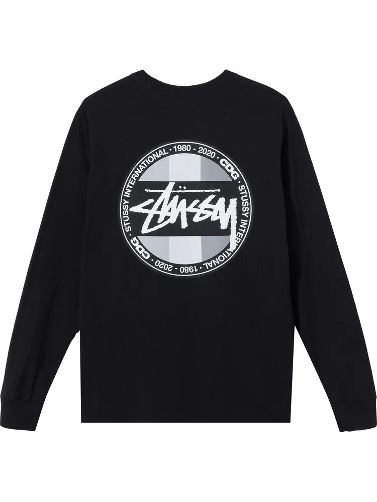 Футболка Stussy x Comme des Garçons Dot Long-Sleeve T-Shirt 'Black' — изображение 2 из 2, черный