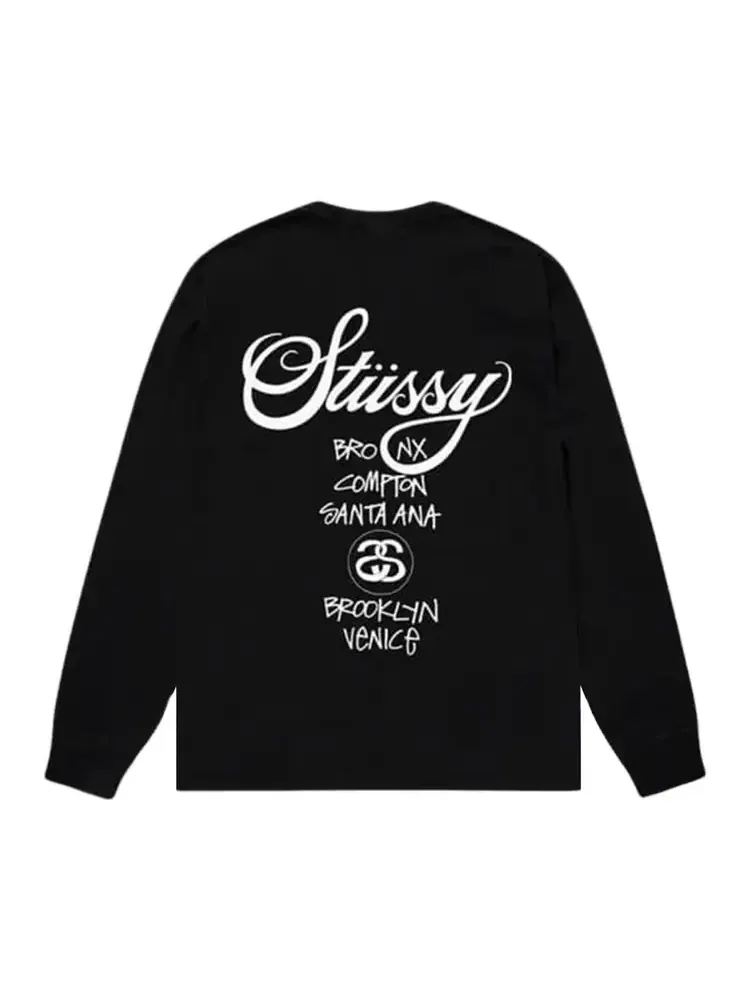 Футболка с длинными рукавами Stussy World Tour — изображение 2 из 2, черный
