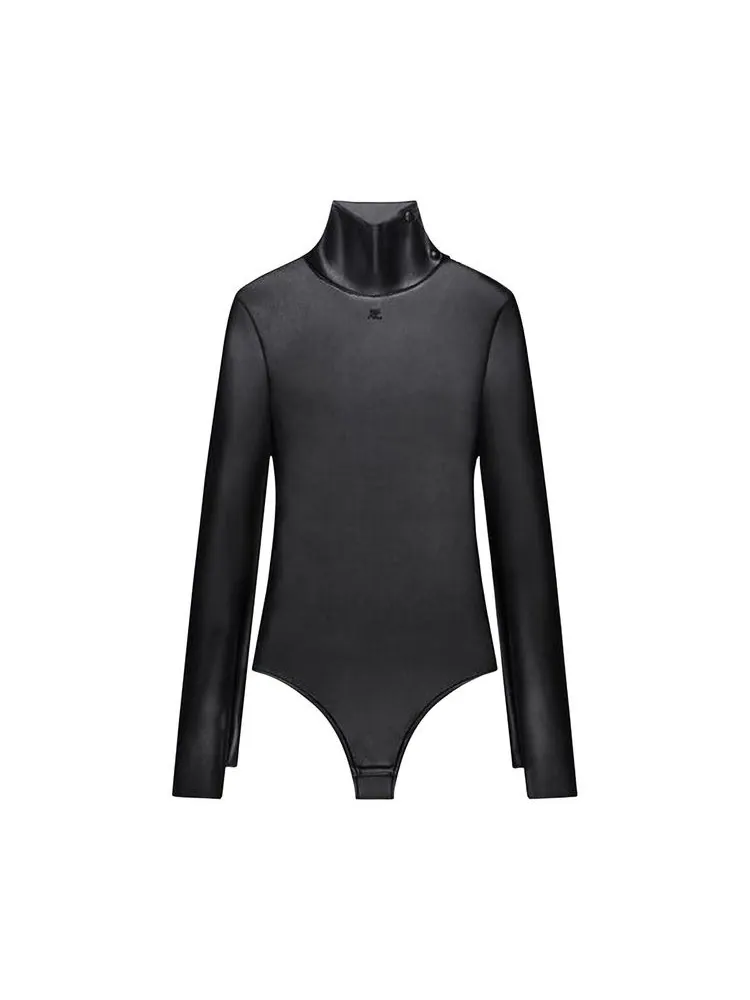 Топ Courrèges Mockneck Leather Effect Bodysuit 'Black'