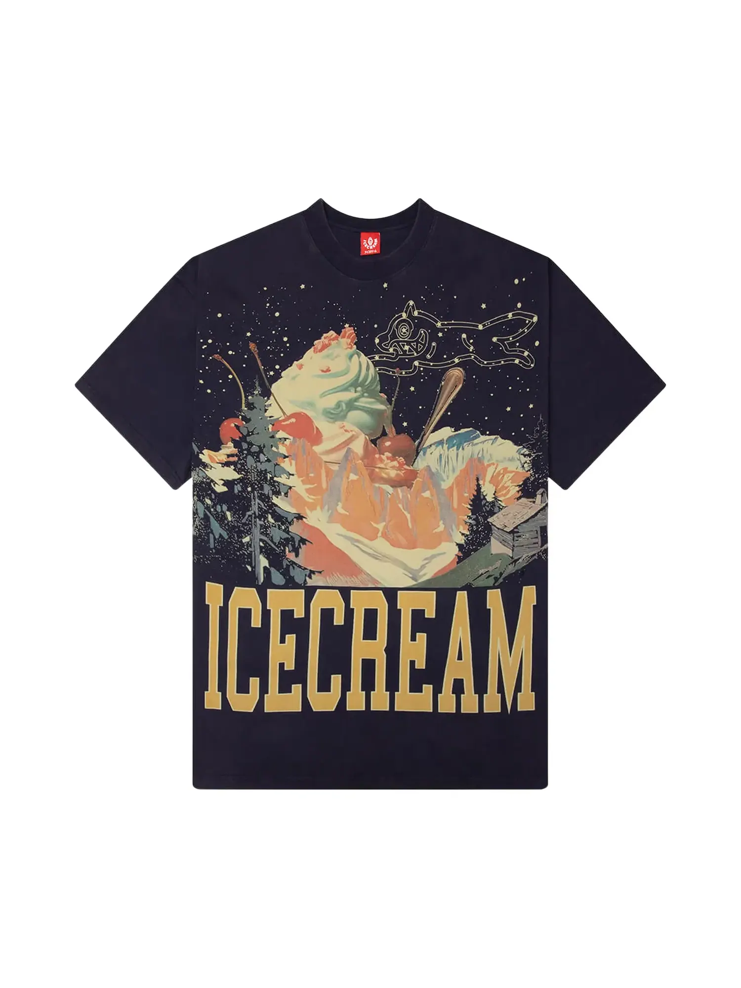 Вязаная футболка с коротким рукавом с изображением горы леденцов Icecream Candy Mountain — изображение 1 из 1, затмение