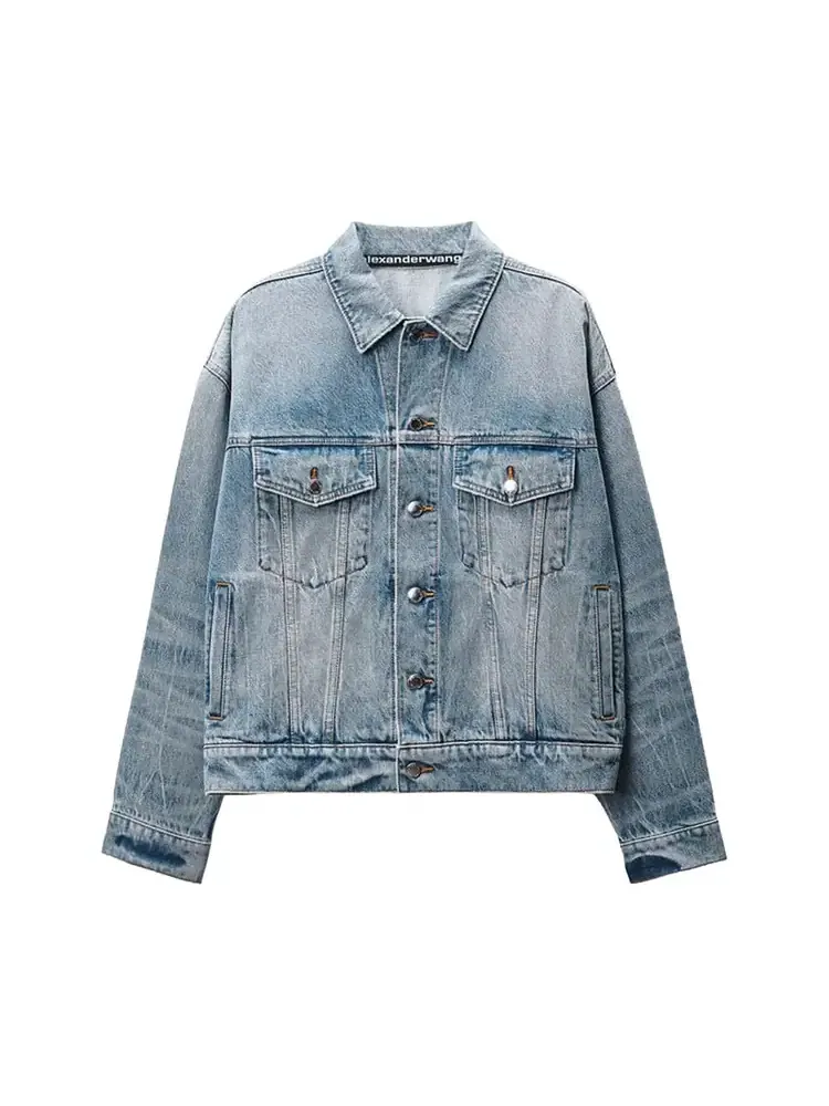 Куртка Alexander Wang Game Jacket с логотипом и эффектом потертости, цвет «Аутентичный светло-индиго» — изображение 1 из 1
