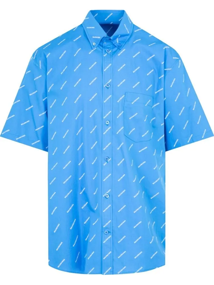 Рубашка Balenciaga All Over Logo Button Down Shirt 'Blue' — изображение 1 из 2, синий