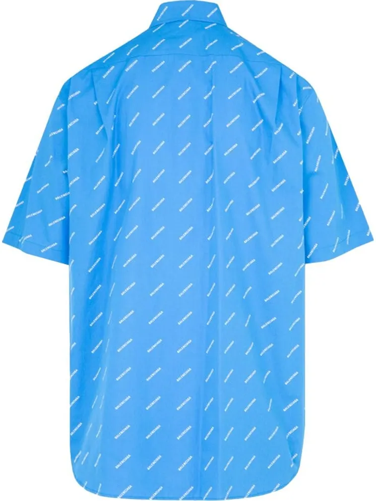 Рубашка Balenciaga All Over Logo Button Down Shirt 'Blue' — изображение 2 из 2, синий